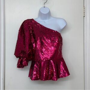 ZARA Women Pink/ Fuchsia One Shoulder Sequins Top, Size S, NWOT